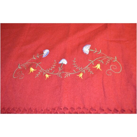Flower Embroidered Dark Red Burgundy Scarf Wrap w/ Fringe Classic ~80" x 28" - Picture 2 of 2